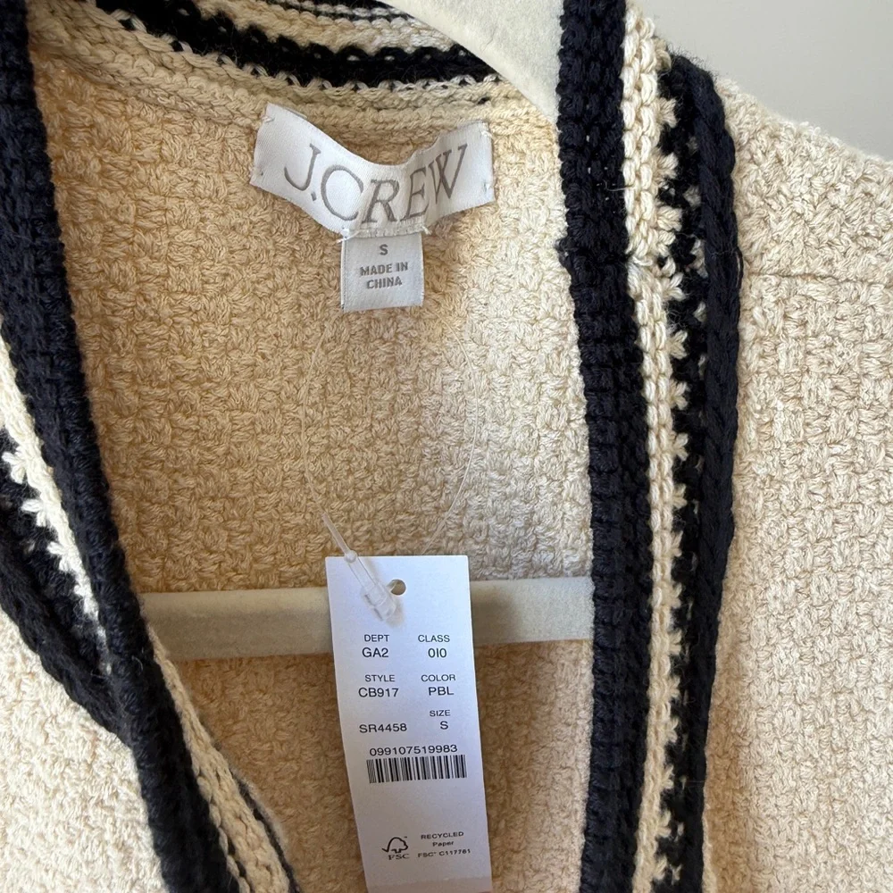 J. Crew Cream Bouclé Cardigan with Black Trim - Picture 3 of 5